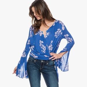 Free People Fiona Faux Wrap Bell Sleeve Top s M